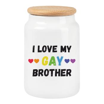 Pride Month LGBT - I Love My Gay Brother - Cookie Jar with Wooden Lid - white - Front