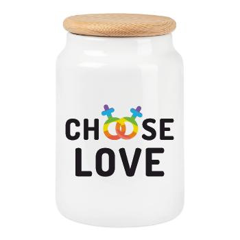 Mois de la fierté LGBT - Amour - Boîte à biscuits avec couvercle en bois - blanc - Devant