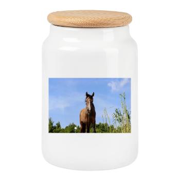 Affiche Cheval Cheval - Boîte à biscuits avec couvercle en bois - blanc - Devant