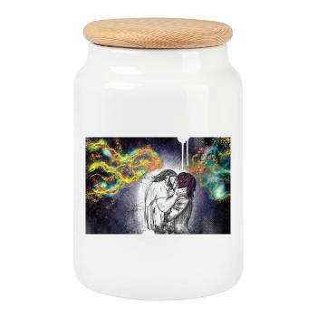 First kiss - Cookie Jar with Wooden Lid - white - Front