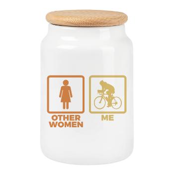 Cyclist - Cookie Jar with Wooden Lid - white - Front