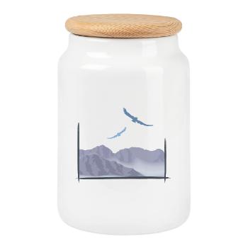 Vögel im Gebirge | birds in the mountains - Keksdose mit Holzdeckel - Weiß - Vorne