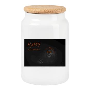 Crâne d’Halloween orange lueur - Boîte à biscuits avec couvercle en bois - blanc - Devant