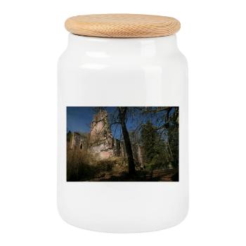 Mystical Waldeck Castle (Northern Black Forest) - Cookie Jar with Wooden Lid - white - Front