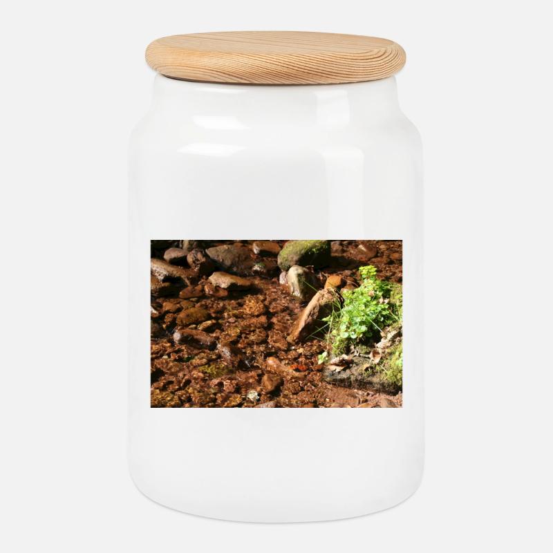 Kleiner Waldbach am Stein - Keksdose mit Holzdeckel - Weiß