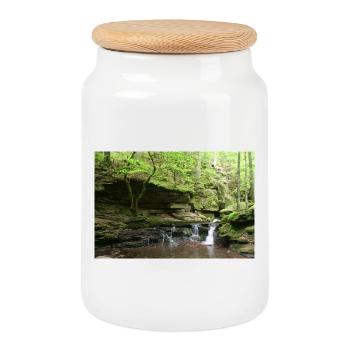 Black Forest Monbach - Cookie Jar with Wooden Lid - white - Front