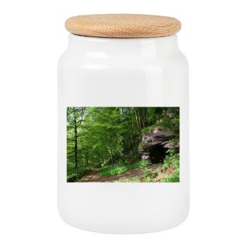 Northern Black Forest / Forest Cave - Cookie Jar with Wooden Lid - white - Front