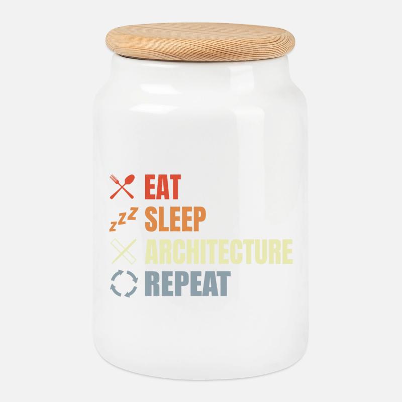 Eat Sleep Architecture Repeat - Cookie Jar with Wooden Lid - white