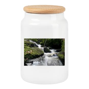 WALDBACH NAGOLDTAL - Cookie Jar with Wooden Lid - white - Front