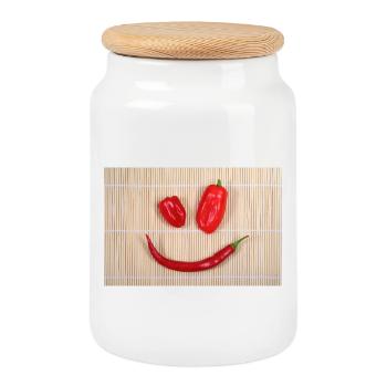 SPICY Smiley - Cookie Jar with Wooden Lid - white - Front