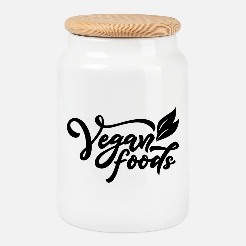 Aliments végétaliens - Boîte à biscuits avec couvercle en bois - blanc