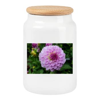 Dahlie pink rosa Blüte ,Blume - Keksdose mit Holzdeckel - Weiß - Vorne