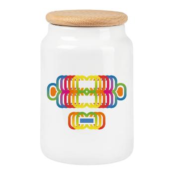 Monkey Color Rainbow - Cookie Jar with Wooden Lid - white - Front