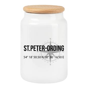 Koordinaten St Peter Ording - Keksdose mit Holzdeckel - Weiß - Vorne