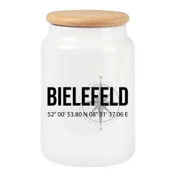 Koordinaten Bielefeld - Keksdose mit Holzdeckel - Weiß - Vorne