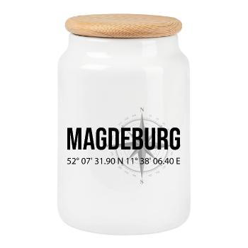 Koordinaten Magdeburg - Keksdose mit Holzdeckel - Weiß - Vorne