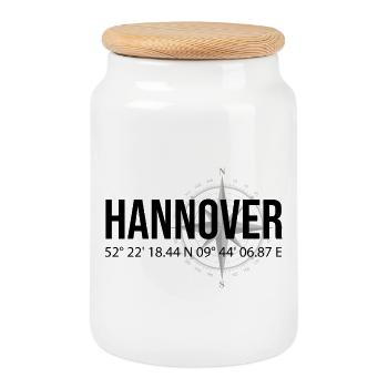 Koordinaten Hannover - Keksdose mit Holzdeckel - Weiß - Vorne