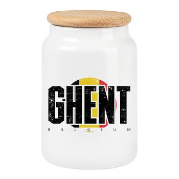 Emblème E en détresse en jaune rouge - Boîte à biscuits avec couvercle en bois - blanc - Devant