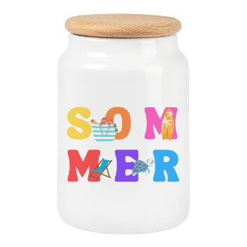 Été - Été - Amour d’été - Soleil - Boîte à biscuits avec couvercle en bois - blanc - Devant