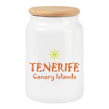 Teneriffa Kanarische Inseln Sonnenuntergang im Stil - Keksdose mit Holzdeckel - Weiß - Vorne