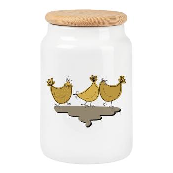 The wild chickens from the Alpenland farm - Cookie Jar with Wooden Lid - white - Front