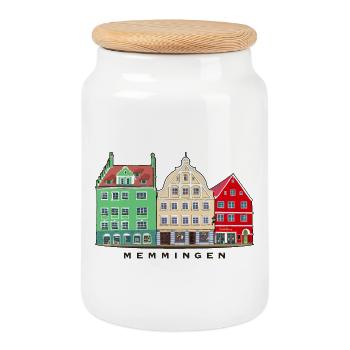 Memmingen, Bavaria, Southern Germany, Hand Drawing - Cookie Jar with Wooden Lid - white - Front