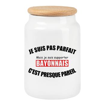 Ich bin nicht perfekt, ich bin ein Bayonne-Fan - Keksdose mit Holzdeckel - Weiß - Vorne