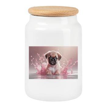 Cute puppy in pink beach ball - Cookie Jar with Wooden Lid - white - Front