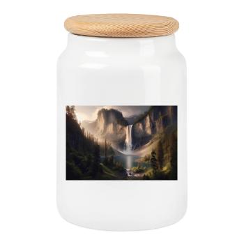 Poster Ölgemälde Berglandschaft mit Wasserfall - Keksdose mit Holzdeckel - Weiß - Vorne