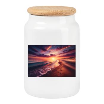 Poster Painting Sunset on the Beach - Cookie Jar with Wooden Lid - white - Front