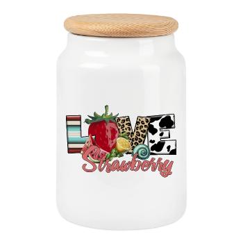 Amour Fraise Fraise Amour Fruit - Boîte à biscuits avec couvercle en bois - blanc - Devant