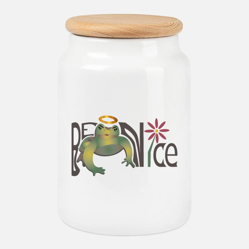 Be Nice - Cookie Jar with Wooden Lid - white