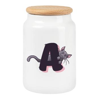 Lettre A du chat - Boîte à biscuits avec couvercle en bois - blanc - Devant