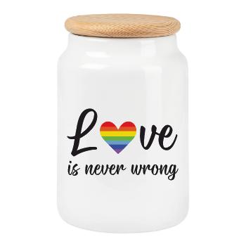 LGBT Pride Month - Love is Never Wrong - Cookie Jar with Wooden Lid - white - Front