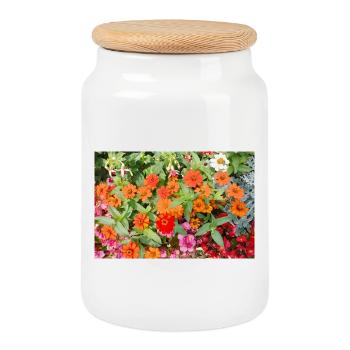 Blooming Garden – Colourful Atmosphere - Cookie Jar with Wooden Lid - white - Front