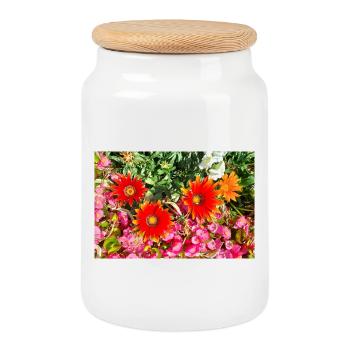 Blooming Garden – Colourful Atmosphere - Cookie Jar with Wooden Lid - white - Front