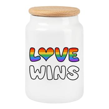 Love Wins: Rainbow Love Design - Cookie Jar with Wooden Lid - white - Front