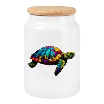Turtle - Cookie Jar with Wooden Lid - white - Front