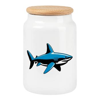 Requin - Boîte à biscuits avec couvercle en bois - blanc - Devant
