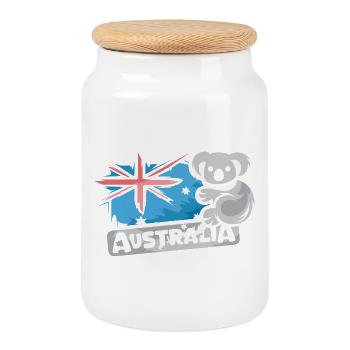 Australia Koala Comic Bear Nature Animal Logo Cartoon - Cookie Jar with Wooden Lid - white - Front