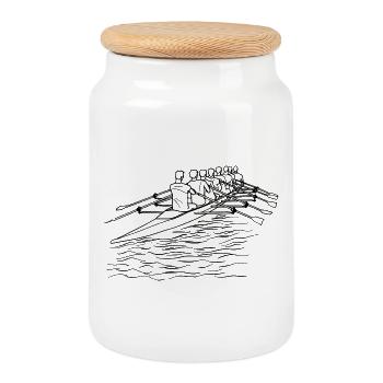 Rowing Team Line Art - Cookie Jar with Wooden Lid - white - Front