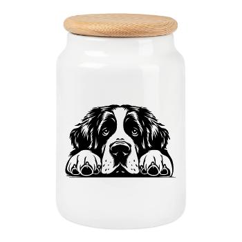 St. Bernard head with paws - Cookie Jar with Wooden Lid - white - Front