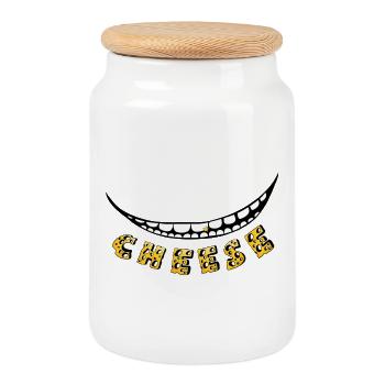 Cheese :) - Cookie Jar with Wooden Lid - white - Front