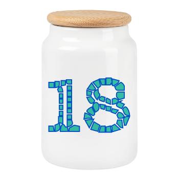 18. 18 JAHRE ALT. 18-JÄHRIGES JUBILÄUM. 18. GEBURTSTAG. - Keksdose mit Holzdeckel - Weiß - Vorne