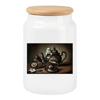atmospheric Halloween tea hour - witching hour - Cookie Jar with Wooden Lid - white - Front