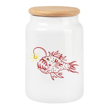 Un poisson-lanterne - Boîte à biscuits avec couvercle en bois - blanc - Devant