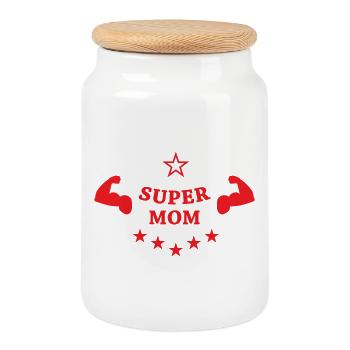 Super Mom - Muttertag - Keksdose mit Holzdeckel - Weiß - Vorne