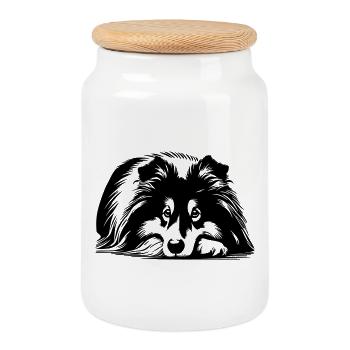 Sheltie - Boîte à biscuits avec couvercle en bois - blanc - Devant