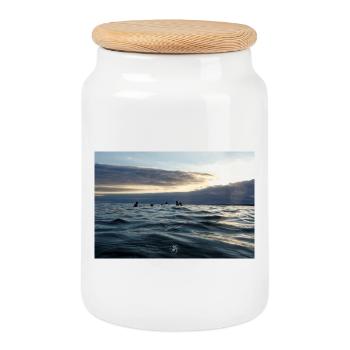 Crépuscule sur les vagues - Boîte à biscuits avec couvercle en bois - blanc - Devant