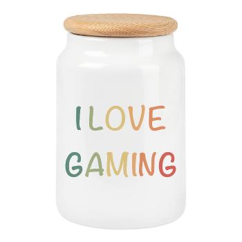 I Love Gaming Watercolors - Cookie Jar with Wooden Lid - white - Front